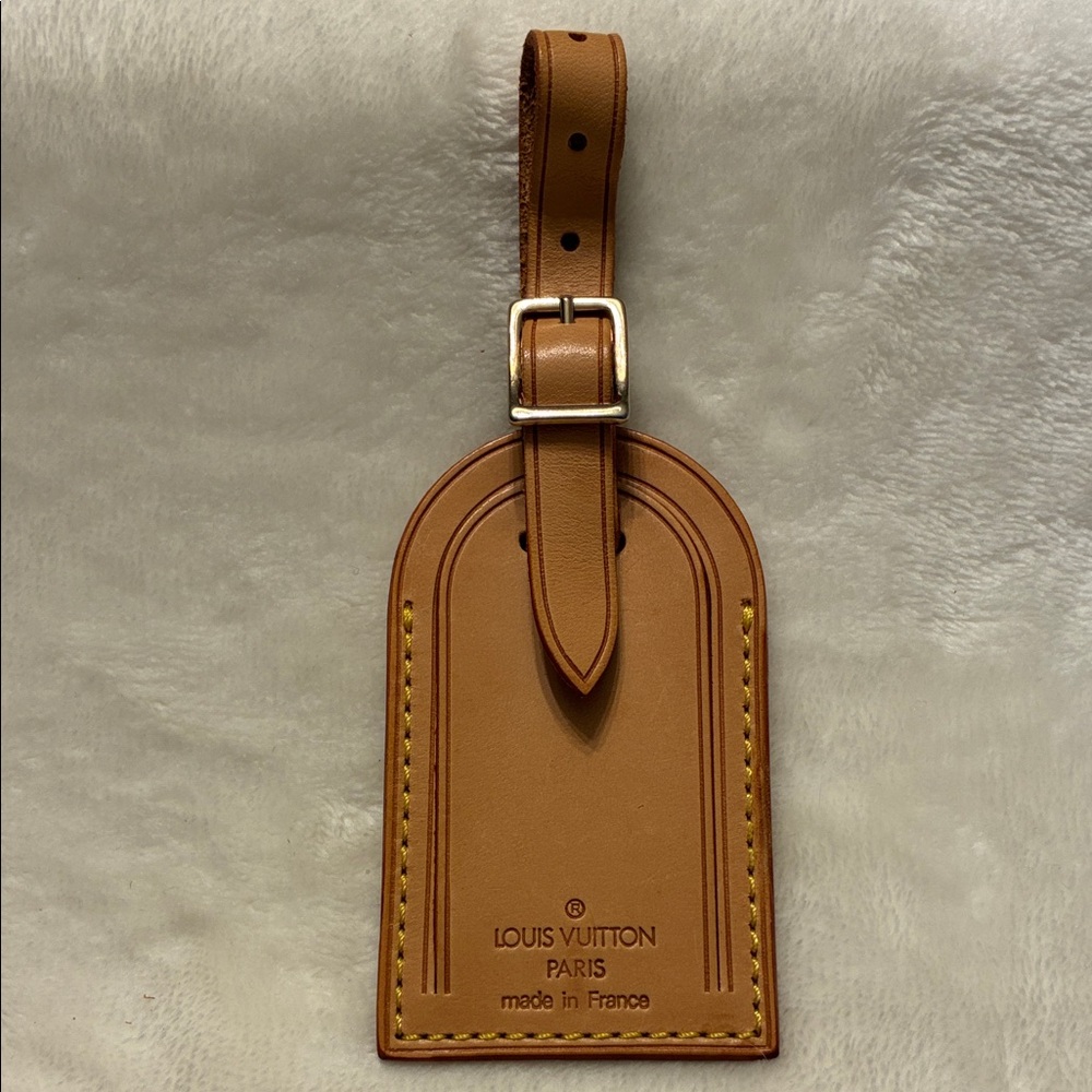 Authentic Louis Vuitton Leather Bag Luggage Tag with Gold-Tone Buckle